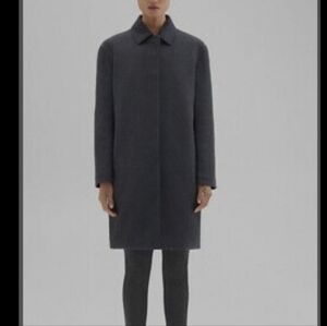 Theory black straight car coat hidden pockets polyester/lycra SZ M